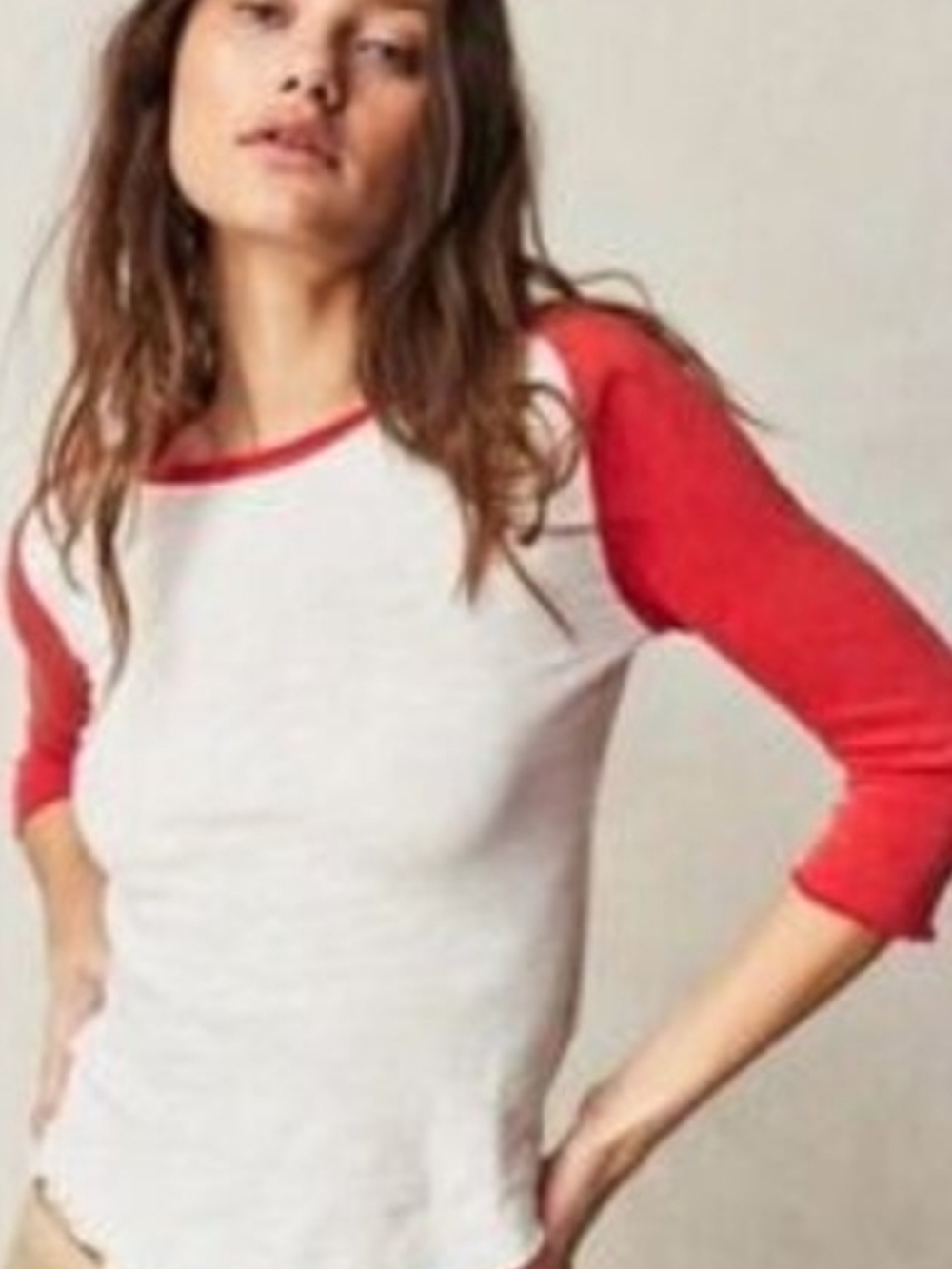 Free People Red and White Baseball Tee Short Sleeve